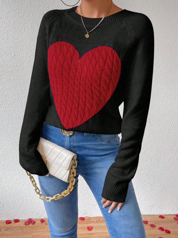 Womens Relaxed Fit Knitted Pullover Sweater with Heart Motif 3