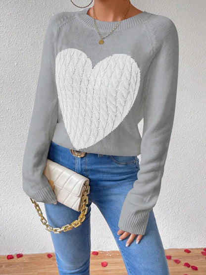 Womens Relaxed Fit Knitted Pullover Sweater with Heart Motif 4