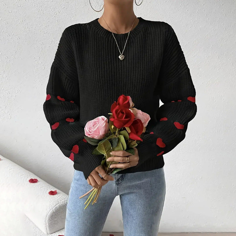 Cozy Womens Pullover Sweater with Bell Sleeves and Heart Detail 1