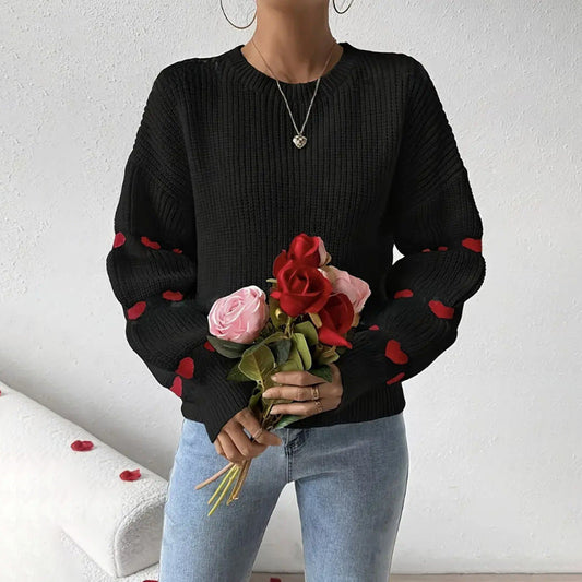 Cozy Womens Pullover Sweater with Bell Sleeves and Heart Detail 1