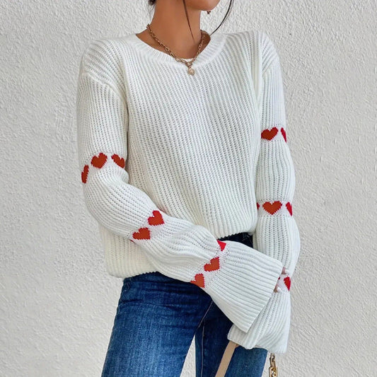 Cozy Womens Pullover Sweater with Bell Sleeves and Heart Detail 2