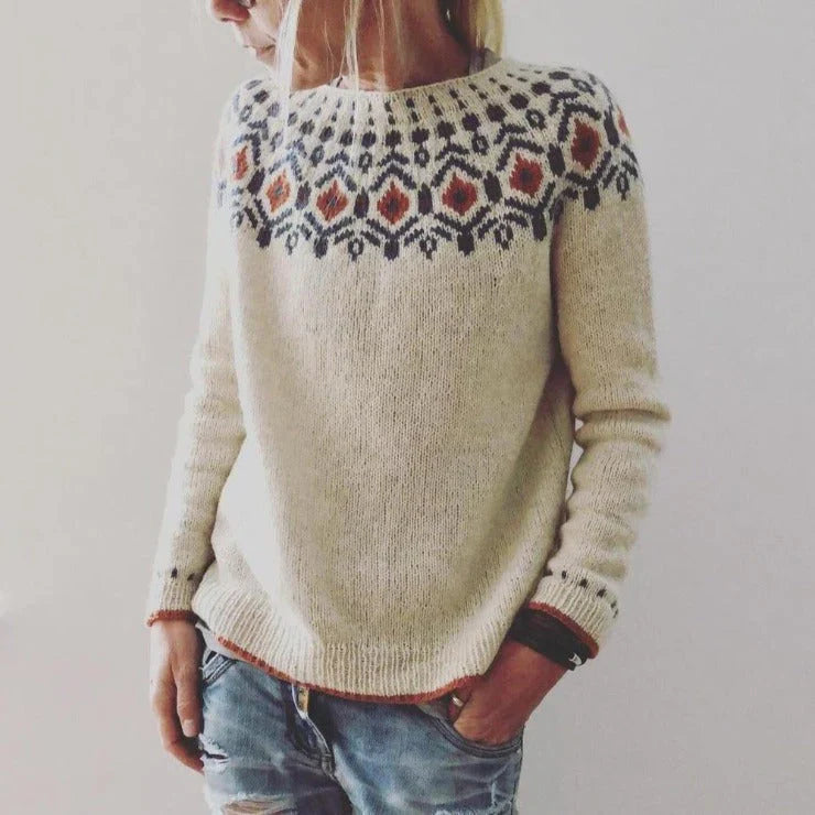 Cozy Women's Sweater - Relaxed Fit Wool Blend with Fair Isle Design 1