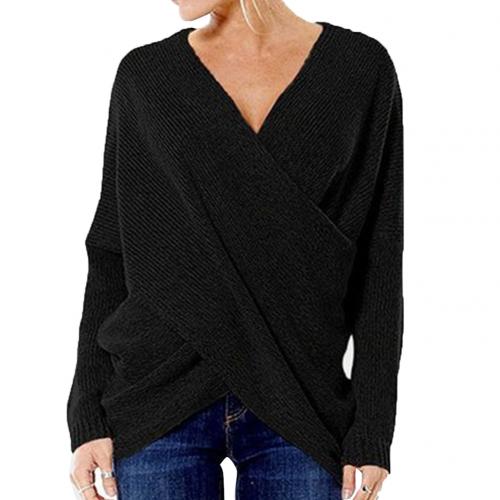 Womens Relaxed Fit Pullover Sweater - Wool Blend Crossover V-Neck 3