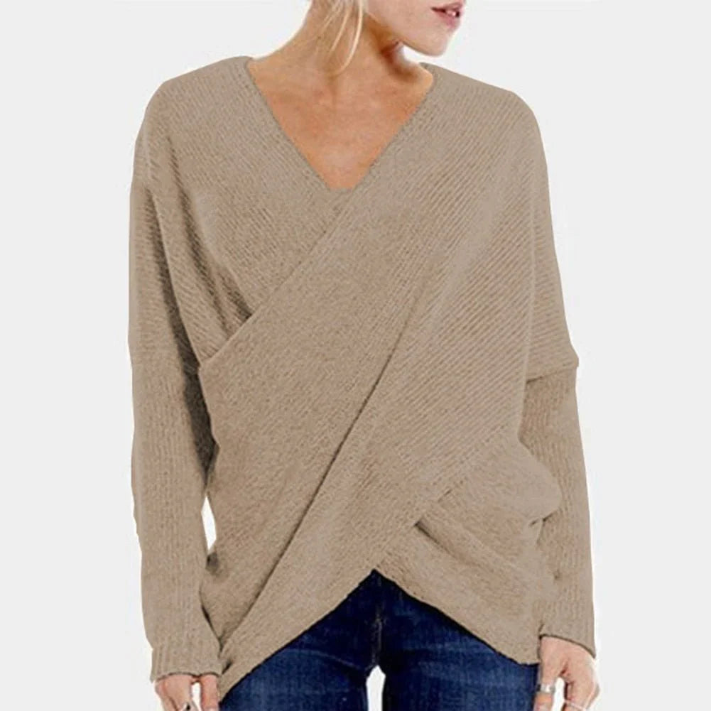 Womens Relaxed Fit Pullover Sweater - Wool Blend Crossover V-Neck 4