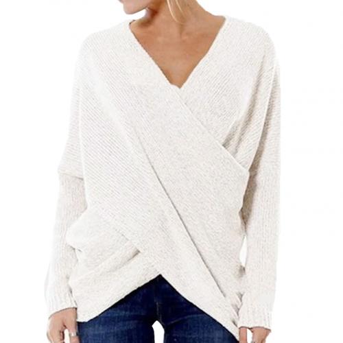 Womens Relaxed Fit Pullover Sweater - Wool Blend Crossover V-Neck 5