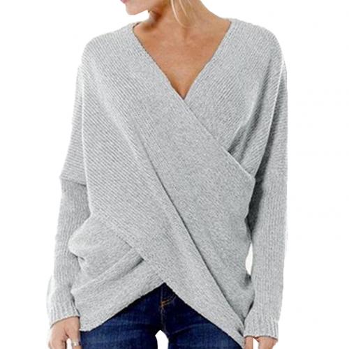 Womens Relaxed Fit Pullover Sweater - Wool Blend Crossover V-Neck 6