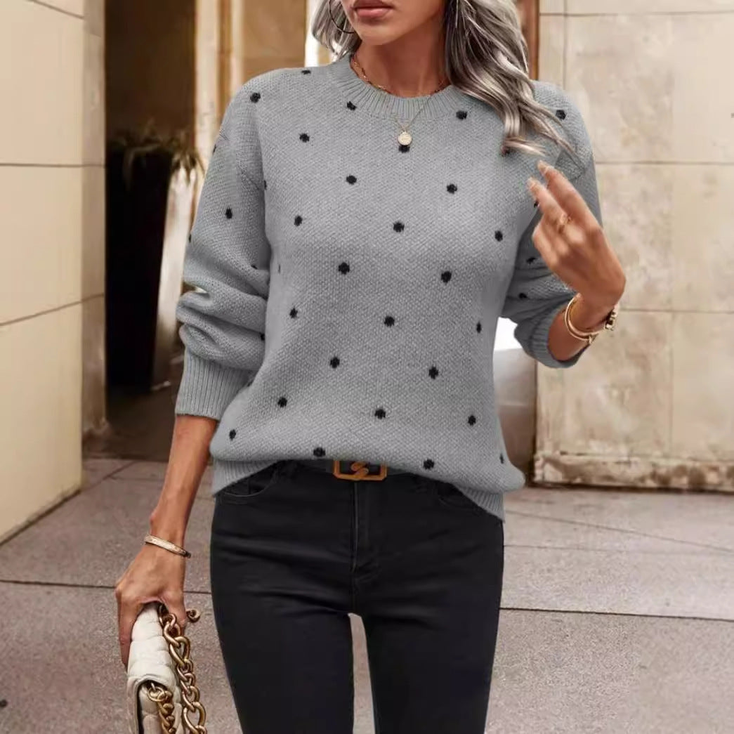 Womens Relaxed Fit Polka Dot Pullover Sweater - Soft Knit Wool Blend 3