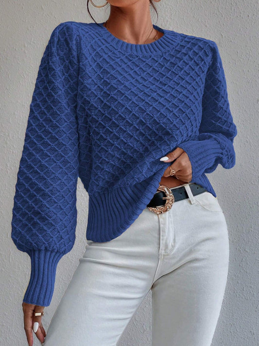 Womens Relaxed Fit Pullover Sweater - Quilted Texture - Wool Blend 1