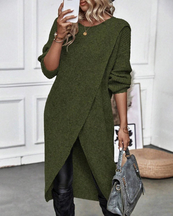 Oversized Wool Knit Pullover with Asymmetrical Wrap for Women 3