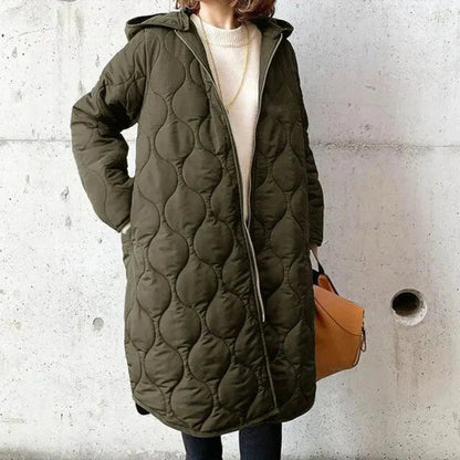 Women's Long Puffer Coat Black Quilted Lightweight Polyester - 2
