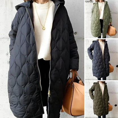 Women's Long Puffer Coat Black Quilted Lightweight Polyester - 5