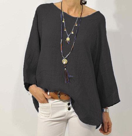 Women’s Relaxed Fit Cotton Linen Top with 3/4 Raglan Sleeves and Asymmetrical Hem 0