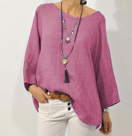 Women’s Relaxed Fit Cotton Linen Top with 3/4 Raglan Sleeves and Asymmetrical Hem 4