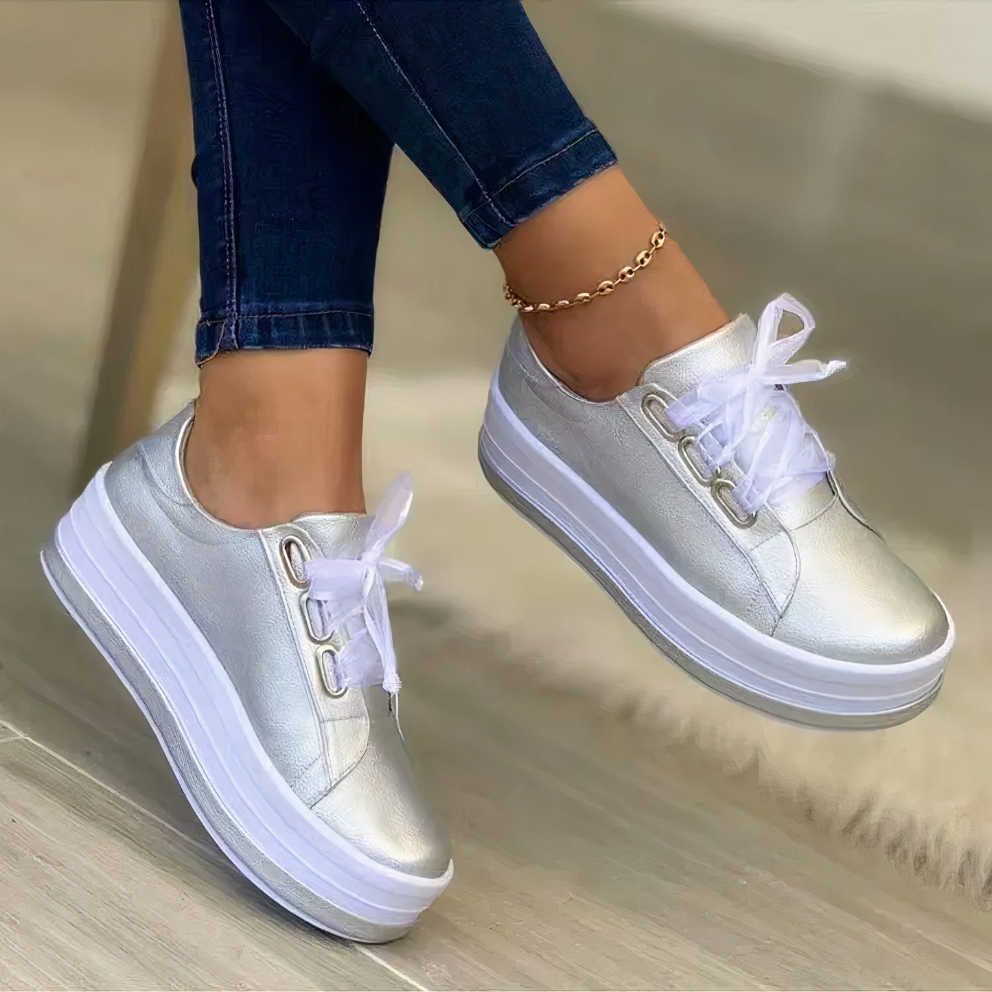 Women's Retro Sneakers in Gold, Rose Gold, Silver, and Black – Stylish Casual Footwear 2