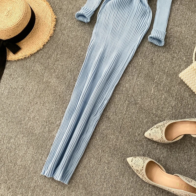 Women's Ribbed Knit Long Sleeve Bodycon Sweater Dress 4