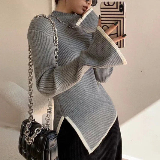 Womens Sweater Ribbed Knit Black Soft Knit Blend with Flared Sleeves 2