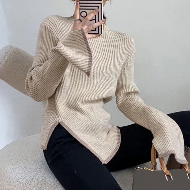 Womens Sweater Ribbed Knit Black Soft Knit Blend with Flared Sleeves 4