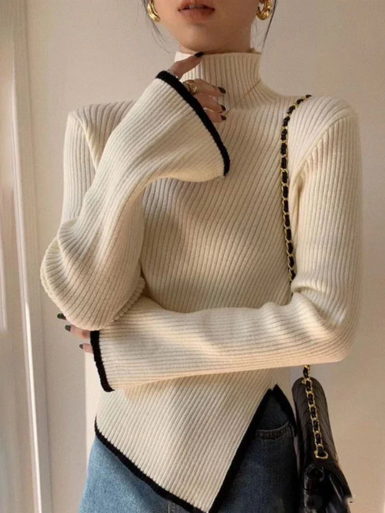 Womens Sweater Ribbed Knit Black Soft Knit Blend with Flared Sleeves 5