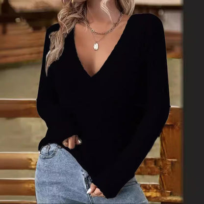 Womens Ribbed Wrap Sweater with V-Neck Crisscross Design - Long Sleeve Knit 3