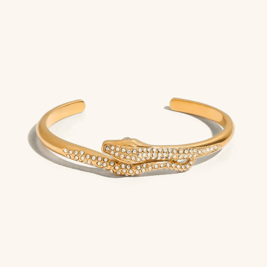 Women's Serpentine Bangle Gold Stainless Steel with Diamond Simulants 0