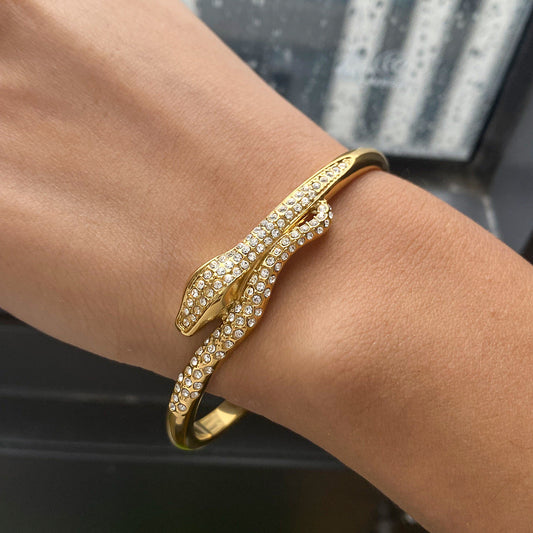 Women's Serpentine Bangle Gold Stainless Steel with Diamond Simulants 1