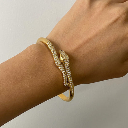 Women's Serpentine Bangle Gold Stainless Steel with Diamond Simulants 2