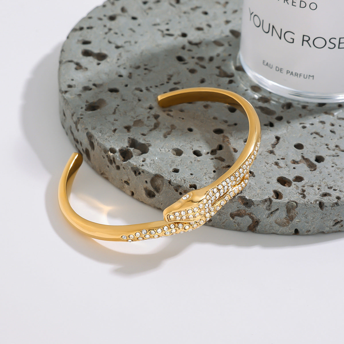 Women's Serpentine Bangle Gold Stainless Steel with Diamond Simulants 4