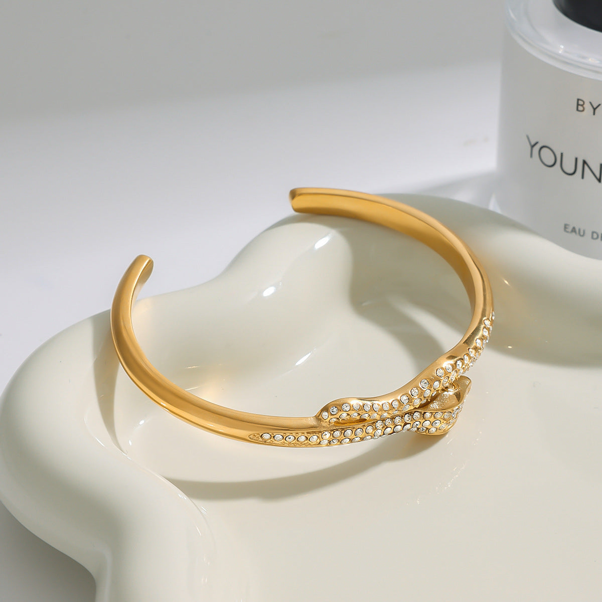 Women's Serpentine Bangle Gold Stainless Steel with Diamond Simulants 6