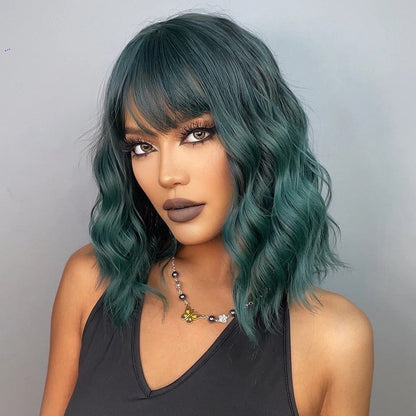 Women's Short Bob Wig Brown Synthetic Hair with Bangs 1