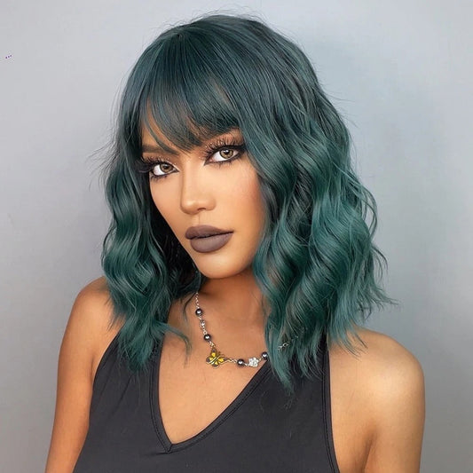 Women's Short Bob Wig Brown Synthetic Hair with Bangs 1