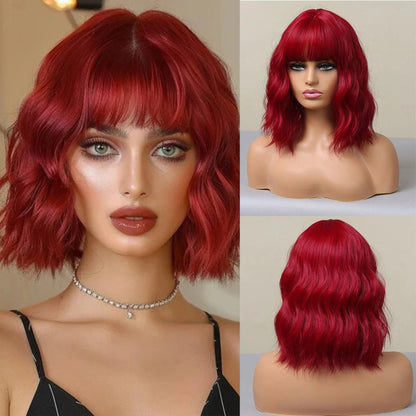 Women's Short Bob Wig Brown Synthetic Hair with Bangs 13