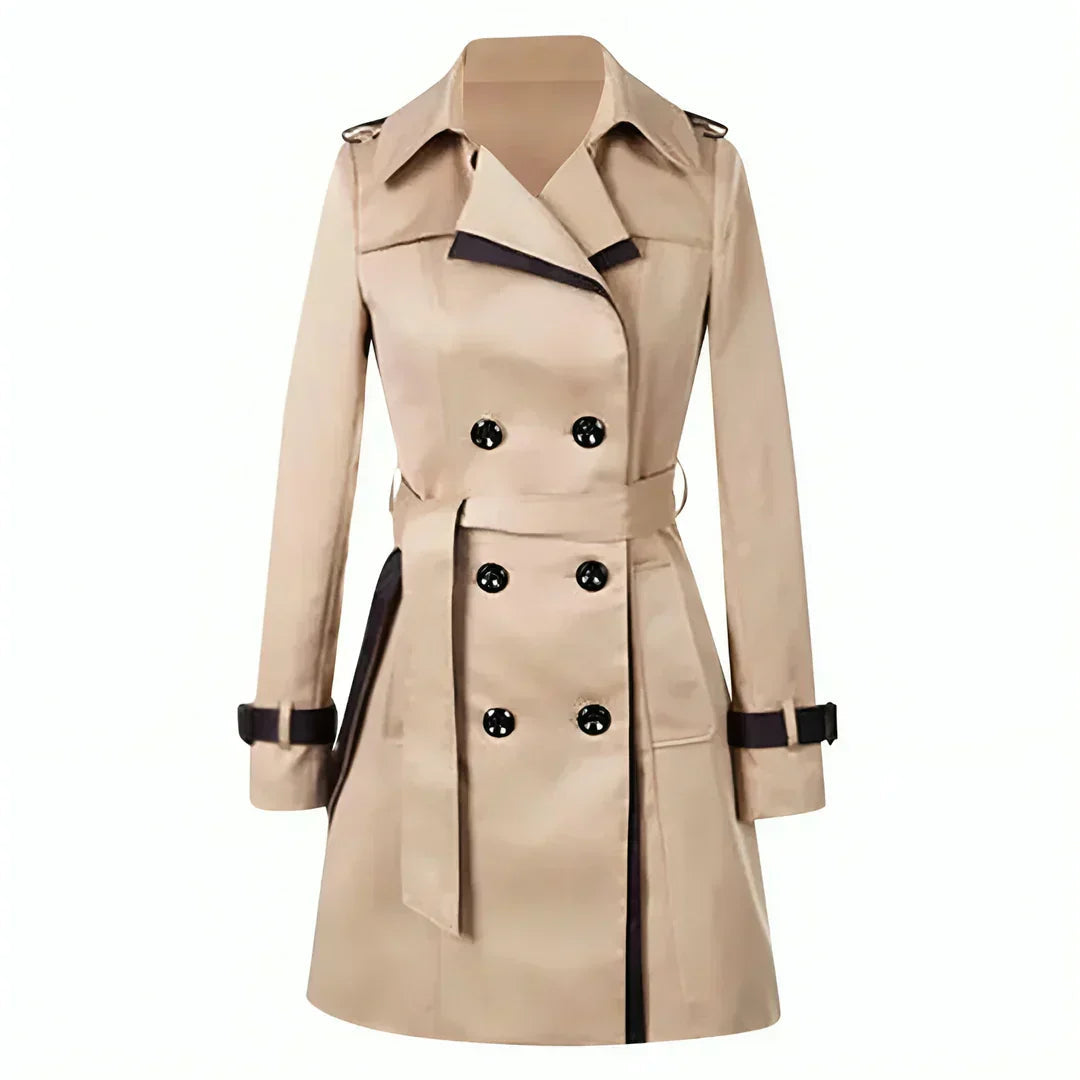 Women's Short Trench Coat Beige Double Breasted Polyester - 1
