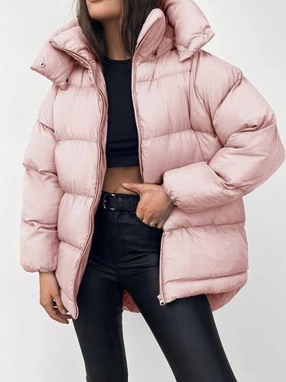 Women's Black Puffer Jacket Quilted High Collar Winter Coat - 11
