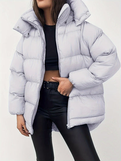 Women's Black Puffer Jacket Quilted High Collar Winter Coat - 5