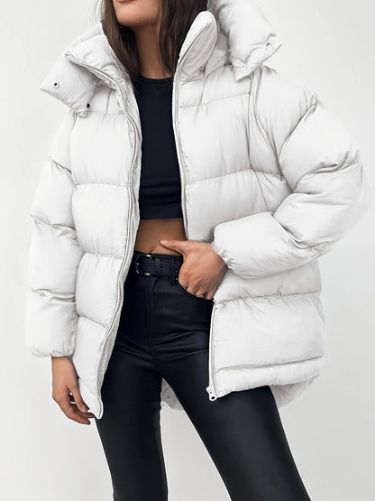 Women's Black Puffer Jacket Quilted High Collar Winter Coat - 6