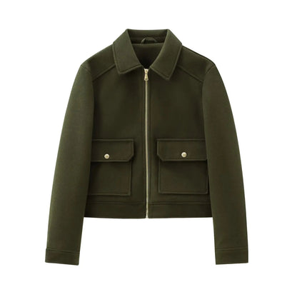 Women's Bomber Jacket Black Polyester Short Zip Front - 7