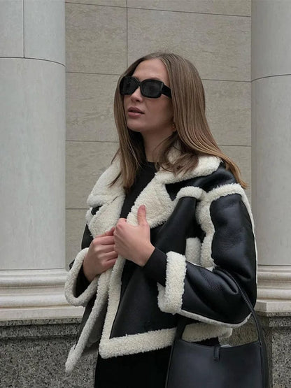 Women's Short Jacket Black Oversized Polyester - 3