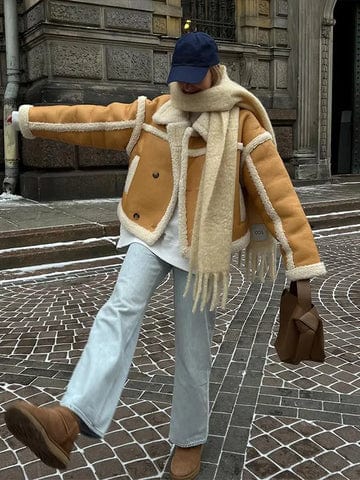 Women's Short Jacket Black Oversized Polyester - 5