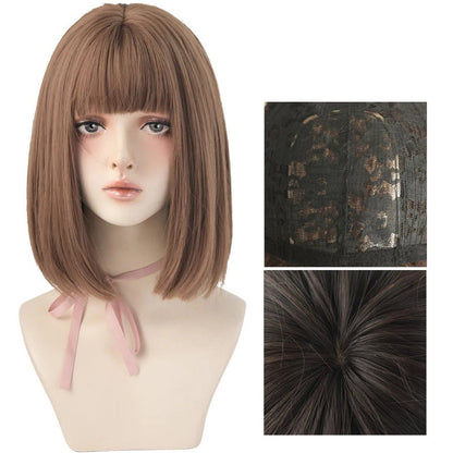 Women's Short Wig Black Heat Resistant Synthetic Hair with Bangs 1