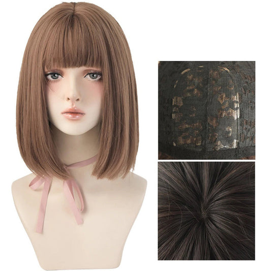 Women's Short Wig Black Heat Resistant Synthetic Hair with Bangs 1