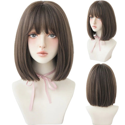 Women's Short Wig Black Heat Resistant Synthetic Hair with Bangs 10