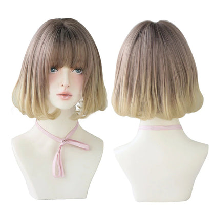 Women's Short Wig Black Heat Resistant Synthetic Hair with Bangs 21
