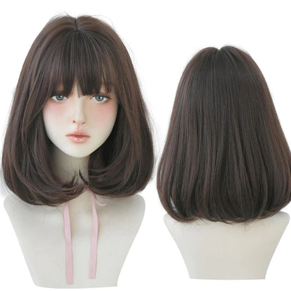 Women's Short Wig Black Heat Resistant Synthetic Hair with Bangs 22