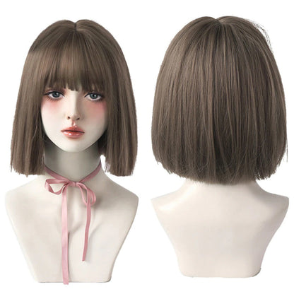 Women's Short Wig Black Heat Resistant Synthetic Hair with Bangs 33