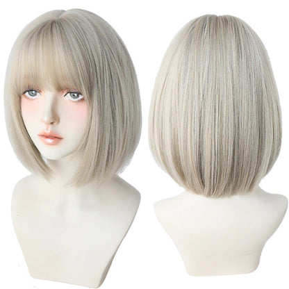 Women's Short Wig Black Heat Resistant Synthetic Hair with Bangs 5