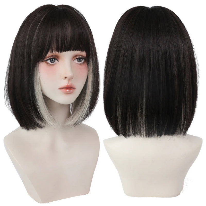 Women's Short Wig Black Heat Resistant Synthetic Hair with Bangs 7