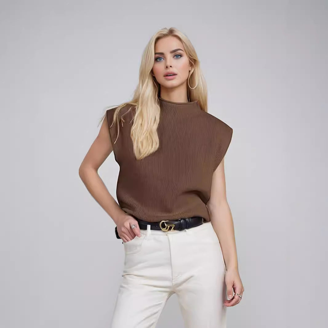 Womens Sweater Ivory Wool Blend Sleeveless Turtleneck Ribbed Design 4