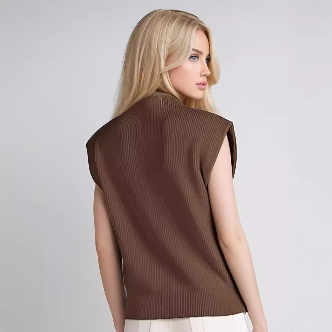 Womens Sweater Ivory Wool Blend Sleeveless Turtleneck Ribbed Design 5