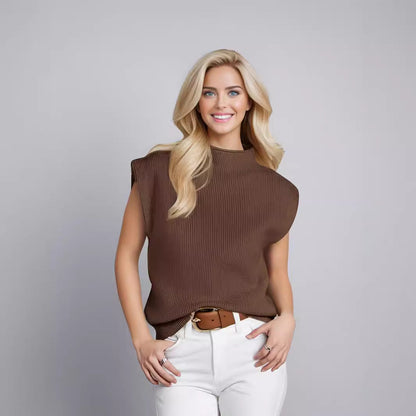 Womens Sweater Ivory Wool Blend Sleeveless Turtleneck Ribbed Design 6