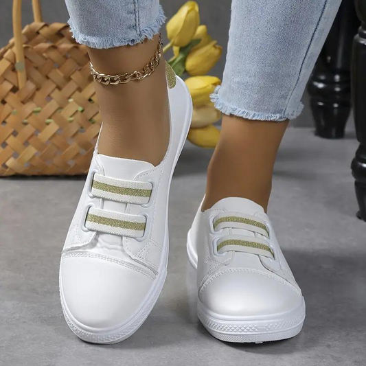 Women's Slip-On Sneakers with Elastic Band and Rounded Toe – Comfortable Rubber Sole for Everyday Wear 0